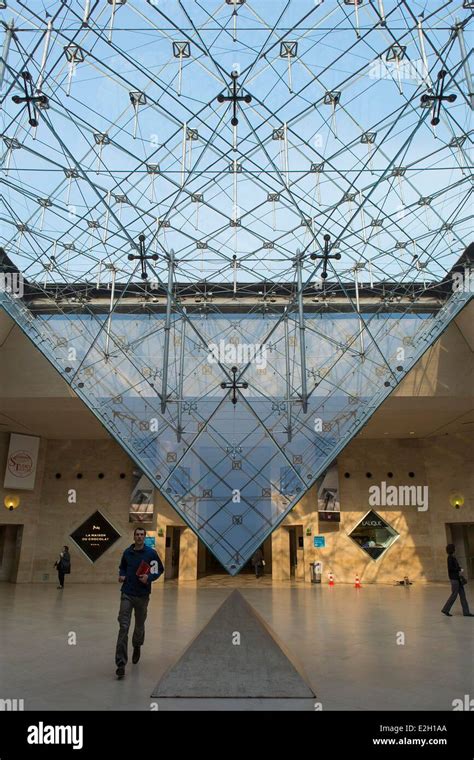 France Paris Louvre Museum Pyramid by architect Ieoh Ming Pei upside ...