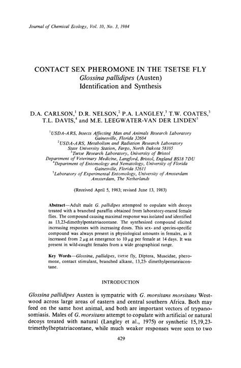 PDF Contact Sex Pheromone In The Tsetse FlyGlossina Pallidipes Austen Identification And