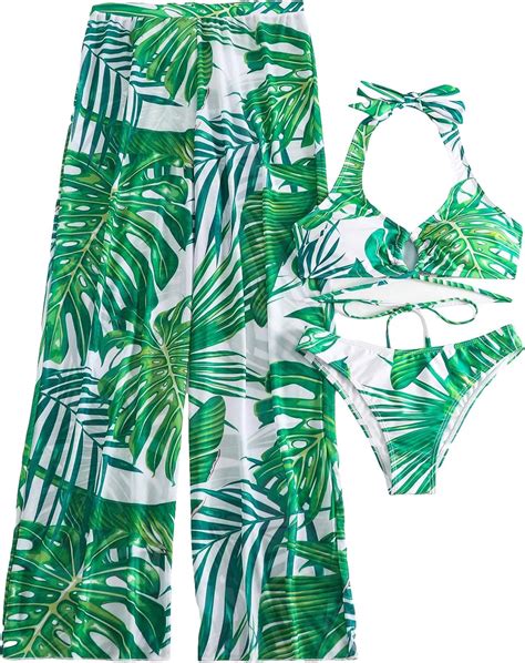 Verdusa Women S Piece Tropical Print Halter Bikini Swimsuit With