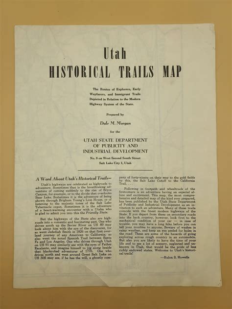 Utah Historical Trails Map: The Routes of Explorers, Early Wayfarers