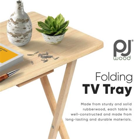 Pj Wood Folding Portable Tv Snack Tray Table With Natural Finish