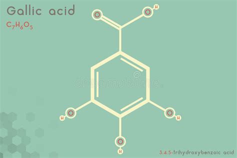 Ácido Galico Fórmula Química Estructural Y Modelo De Molécula 3d