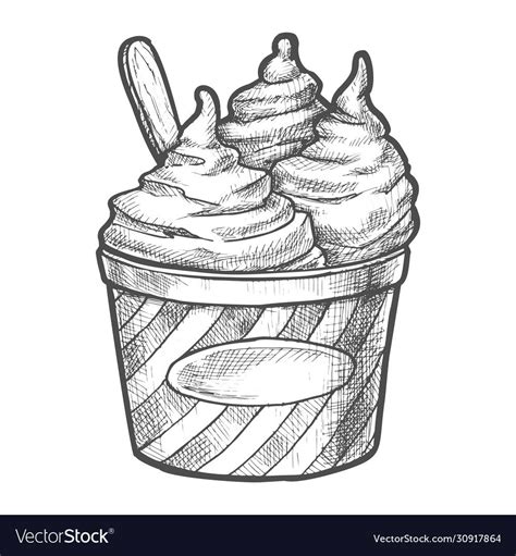 Sketch Soft Ice Cream In Paper Cup Frozen Dessert Vector Image On Vectorstock Ice Cream Cup