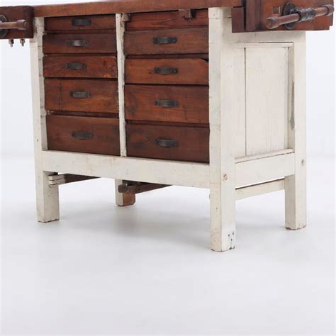 A 19th Century Painted Work Bench Having Two Vice Grips Chairish