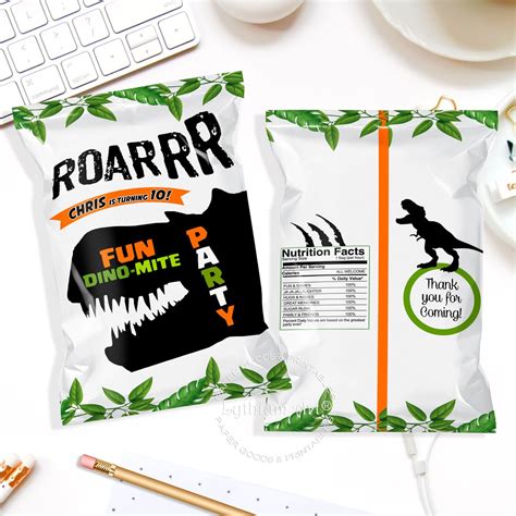 Dinosaur Chip Bag Dinosaur Snack Bag Dinosaur Favors Etsy