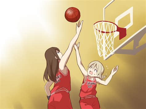 Safebooru 2girls Arm Up Arms Up Bangs Basketball Basketball Hoop