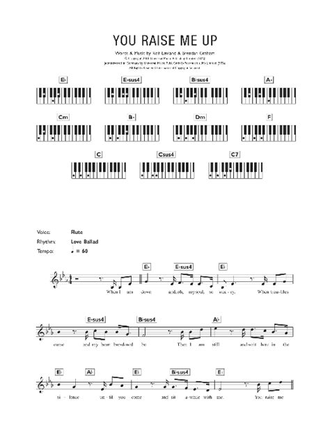 You Raise Me Up By Westlife Sheet Music For Piano Chords Lyrics At