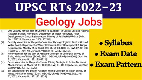 Geology Jobs UPSC RT 2023 Exam Date Syllabus Assistant