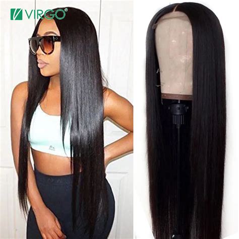 Straight Lace Front Human Hair Wigs For Black Women Peruvian 30 Inch