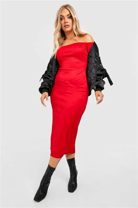 Womens Plus Rib Off Shoulder Midaxi Dress Boohoo Uk