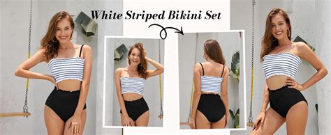 Shekini Women S Shirred Bandeau Bikini High Waist Bathing Suit Strapless Two Piece Swimsuit