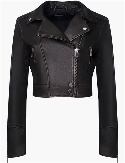 Cropped Black Leather Jacket Kalinka Furs