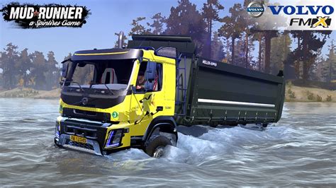 Spintires Mudrunner Volvo Fmx Truck Drives In The Big River Youtube