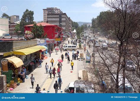 Addis Ababa Ethiopia April Busy Street In The Ethiopian