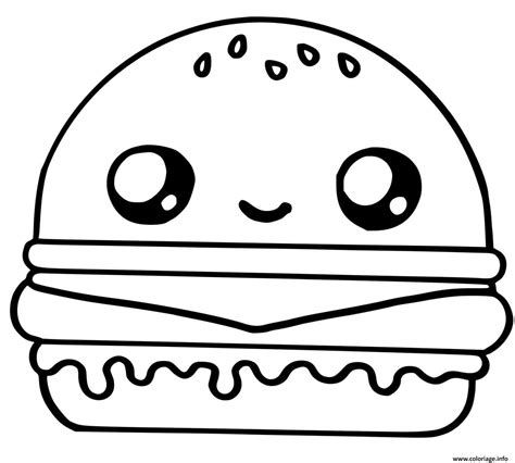 Coloriage Cute Hamburger Food Dessin Kawaii Imprimer Dessin Kawaii