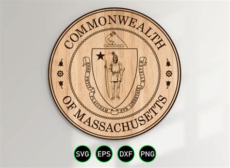 State Seal of Massachusetts SVG, Great Seal of the Commonwealth Vector Clipart for Laser ...