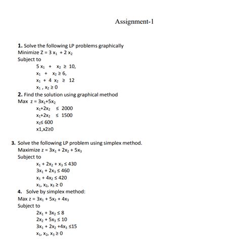 Solved Assignment 1 1 Solve The Following LP Problems Chegg