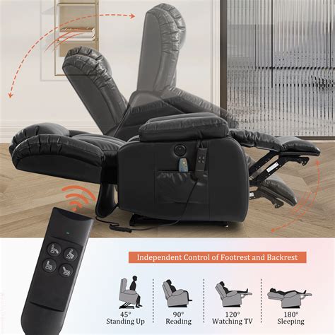 Tekamon Electric Lift Recliner For Elderly With Heat Massage Lay Flat Dual Motor Black