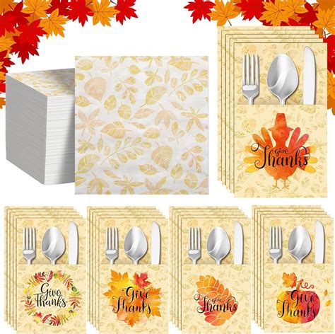 Thanksgiving Napkins 50 Pcs Fall Leaves Paper Napkins And 25 Pcs