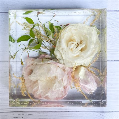 Your Bouquet Preserved In A Modern Resin Block Epoxy Resin Art Diy Resin Art Diy Resin Crafts