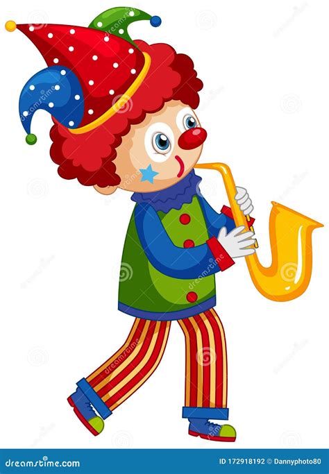 Happy Clown Playing Saxophone On White Background Stock Vector