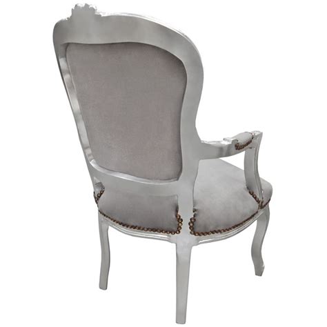 Fauteuil Baroque De Style Louis Xv Gris Et Bois Argent