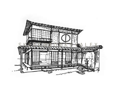 Architecture Art Japanese Dojo urban Sketch Décor Digital Print - Etsy