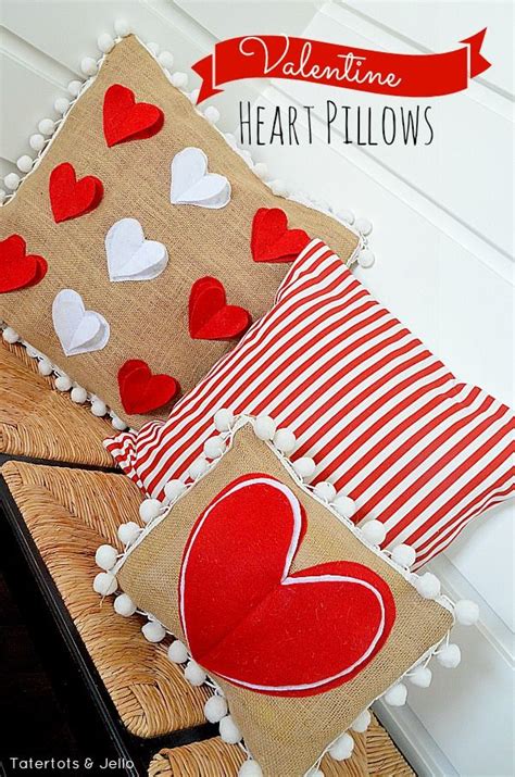 Valentine Heart Pom Pom Pillows Tutorial Valentine Day Crafts