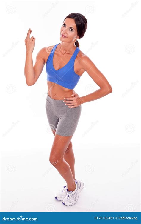 Happy Smiling Brunette Crossing Her Fingers Stock Image Image Of Background Brown
