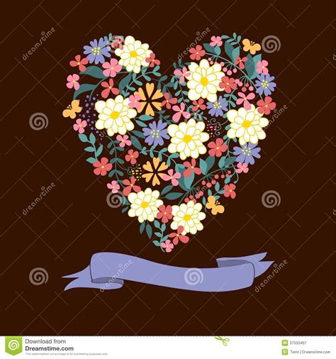 Floral Heart Card Cute Retro Flowers Stock Vector Illustration Of