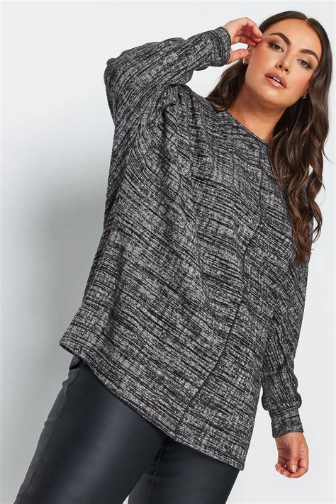 Yours Luxury Plus Size Grey Marl Front Seam Detail Top Yours Clothing