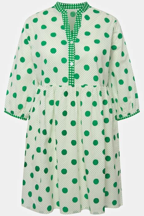 Ruffled Polka Dot Tunic Dress Emerald Green Ulla Popken