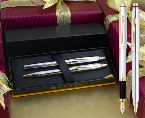 Cross Century II Fountain & Ballpoint Pen Set - Medalist Chrome & Gold | 3329WG-MF | The Online ...