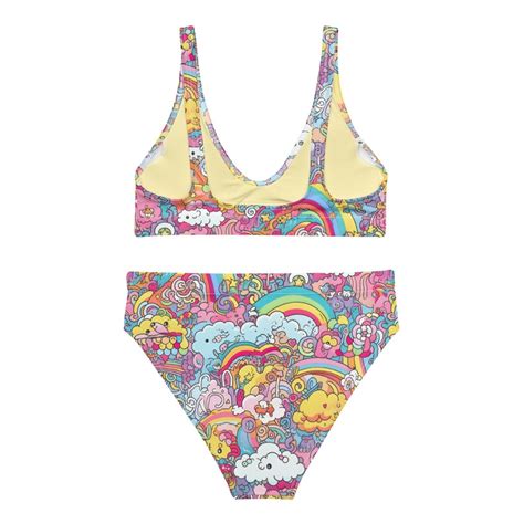 Bikini High Waisted Kawaii Bikini Set Decora Kei Bikini Top Rainbow Bikini Set Cute Pink Summer