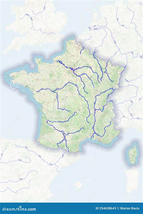 Physical Map Of The Country Of France Colored Stock Illustration