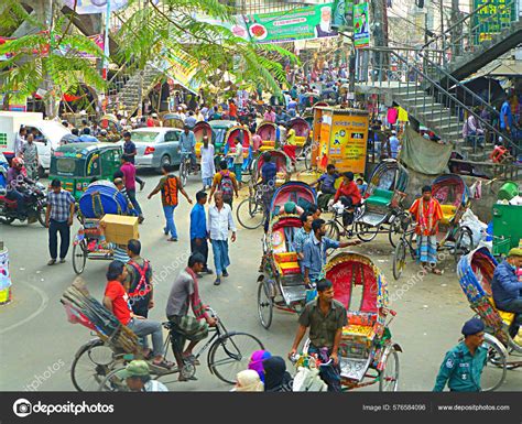 Busy Chaotic Street Dhaka Bangladesh Full Beautiful Colourful Rickshaws