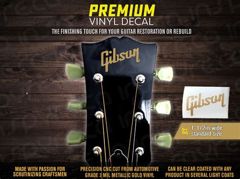 Gibson Headstock Decal Standard Size 15in Metallic Gold Inspyre Design Print