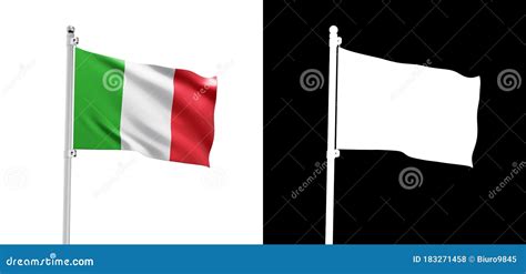 Italian Flag On Pole Matt Mask Included Stock Illustration