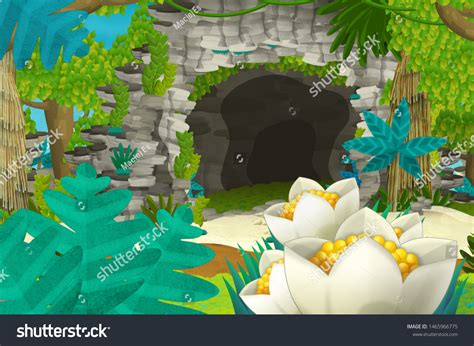 Cartoon Background Cave Jungle Illustration Children Stock Illustration