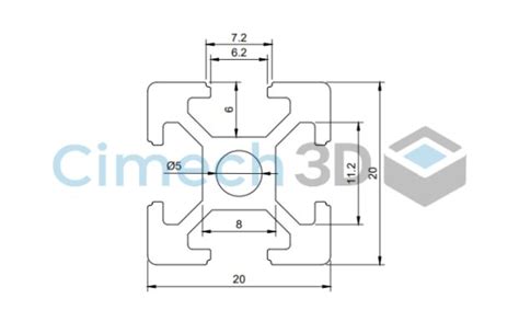 Perfil De Aluminio T Slot 20x20 Plateado Cimech 3d