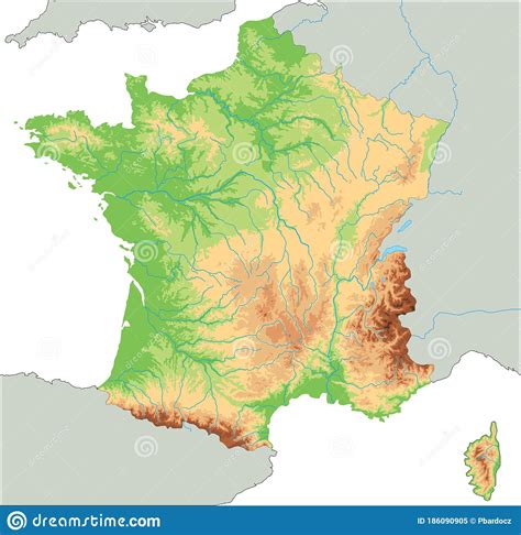 Grande Carte Physique D Taill E De La France Illustration De Vecteur