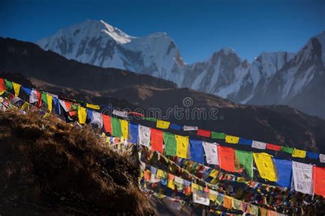 Prayer Flags And Annapurna Mountain Range Background From Annapurna