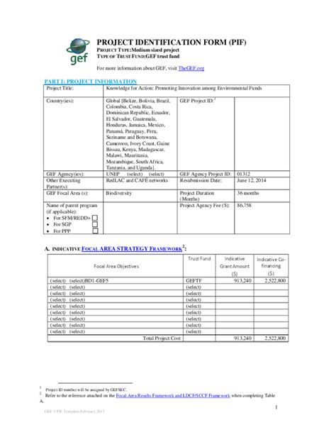 Fillable Online Gef 7 Project Identification Form Pif Fax Email Print