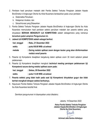 Pengumuman Lulus Seleksi Penulisan Makalah Pdf