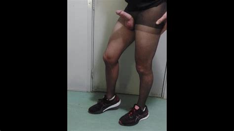 Guy In Black Pantyhose And Sneakers With White Ankle Socks Shows Off Hot Cock And Feet Xxx
