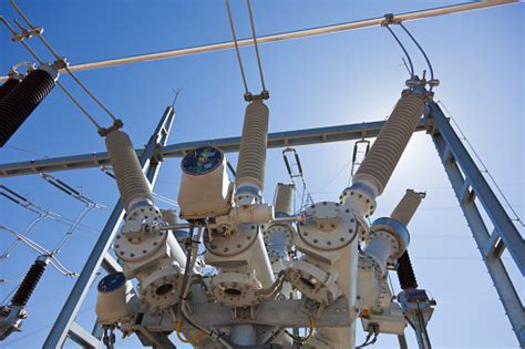 Closeup Of The Components Of An Electricity Substation Stock Photo