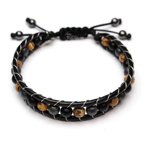 Bracelet homme femme style shamballa cuir véritable perles ø 6mm pierre