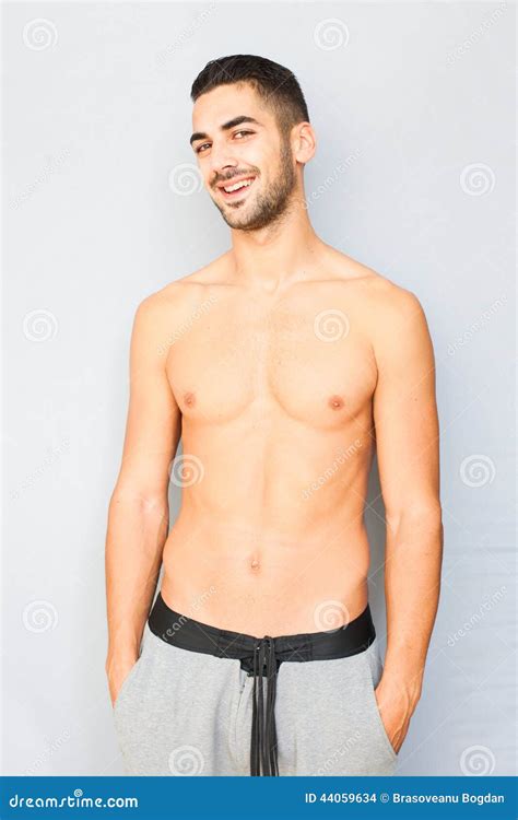 Handsome Man Half Naked On White Background Stock Photo Image Of Beard Athlete 44059634