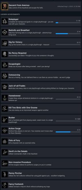 Achievements 1 - Baldur’s Gate 3 - Deltia's Gaming