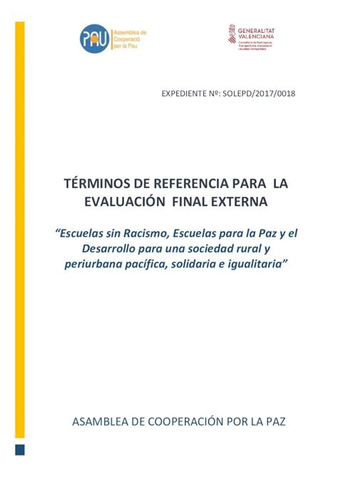 Pdf T Rminos De Referencia Para La Evaluaci N Evaluaci N Final